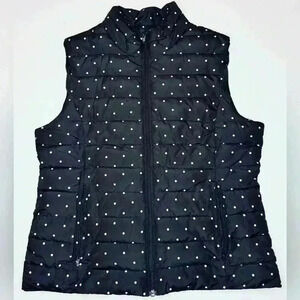 Colebrook Women's Black Polka Dot Full Zipper Vest US Size Medium